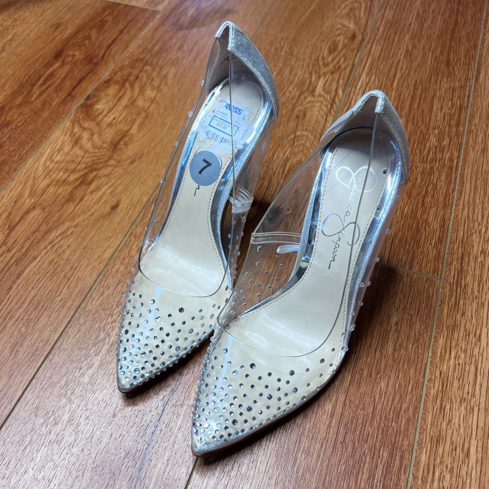 Jessica Simpson clear sparkle heels